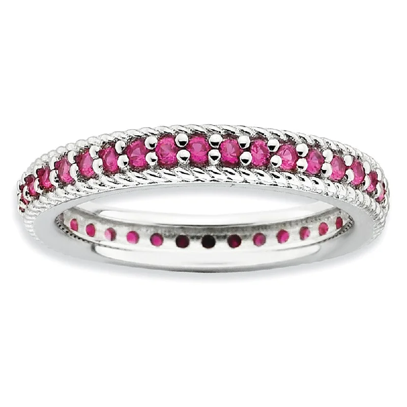 Stunning Wedding Bands-3.25mm Sterling Silver Stackable Created Ruby Eternity Ring