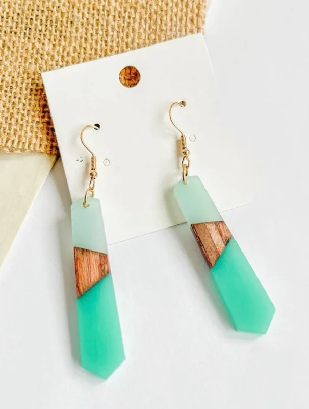 Unique Crystal Earrings-Gorgeous Turquoise Resin and Wood Earrings