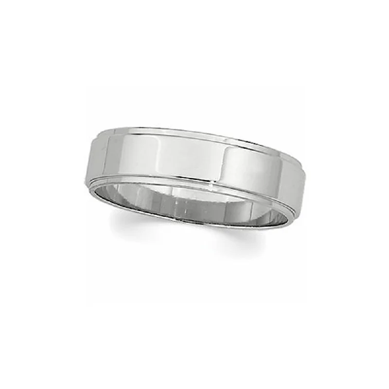 Unique Gold Rings-3mm Flat Ridged Edge Wedding Band in 14k White Gold