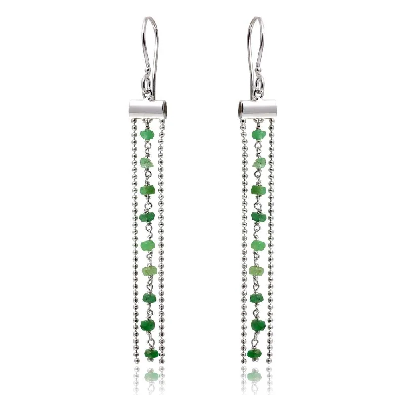 Rose Gold Hoop Earrings-Rhodium Plated 925 Sterling Silver Dangling Tassel Earrings with Green Beads - DIE00005RH-EM