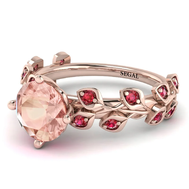 Simple Wedding Bands-Leaves All Around Rose Gold Morganite Ring - Sydney 2ct No. 911