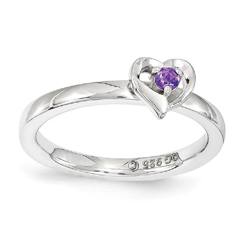 Silver Wedding Bands-Sterling Silver Stackable Expressions Amethyst 6mm Heart Ring