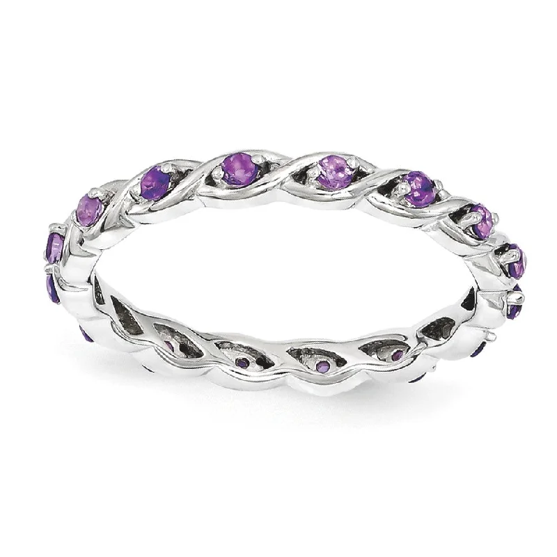 Custom Rings for Men-2.5mm Rhodium Plated Sterling Silver Stackable Amethyst Twist Band