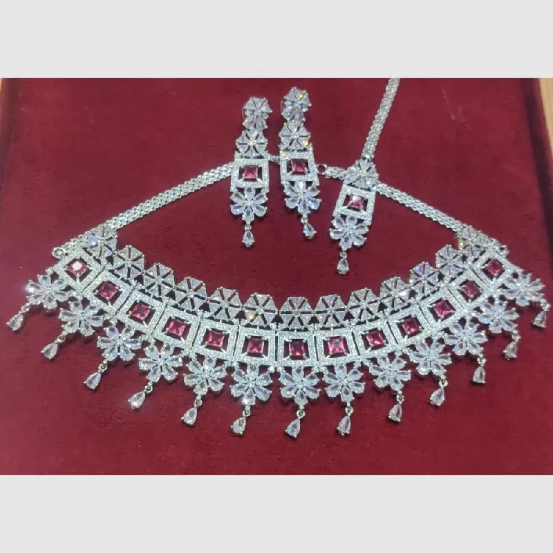 Beautiful Diamond Necklaces-Manisha Jewellery Silver Plated AD Stone Necklace Set