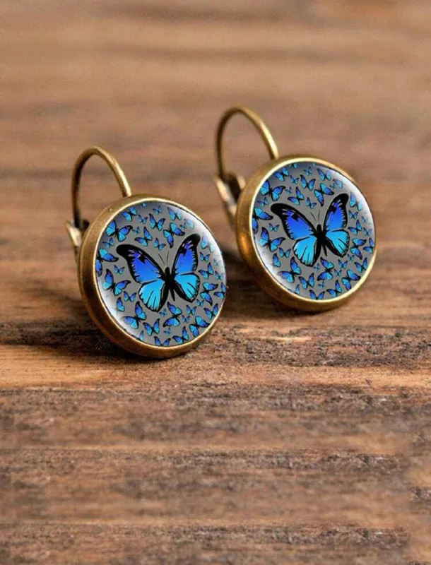 High-End Gold Earrings-Beautiful Round Butterfly Earrings