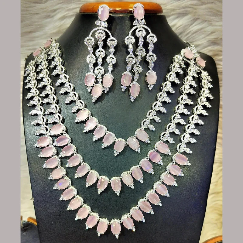 Beautiful Gemstone Chain Necklaces-Jain Jewellers Silver Plated AD Necklace Set