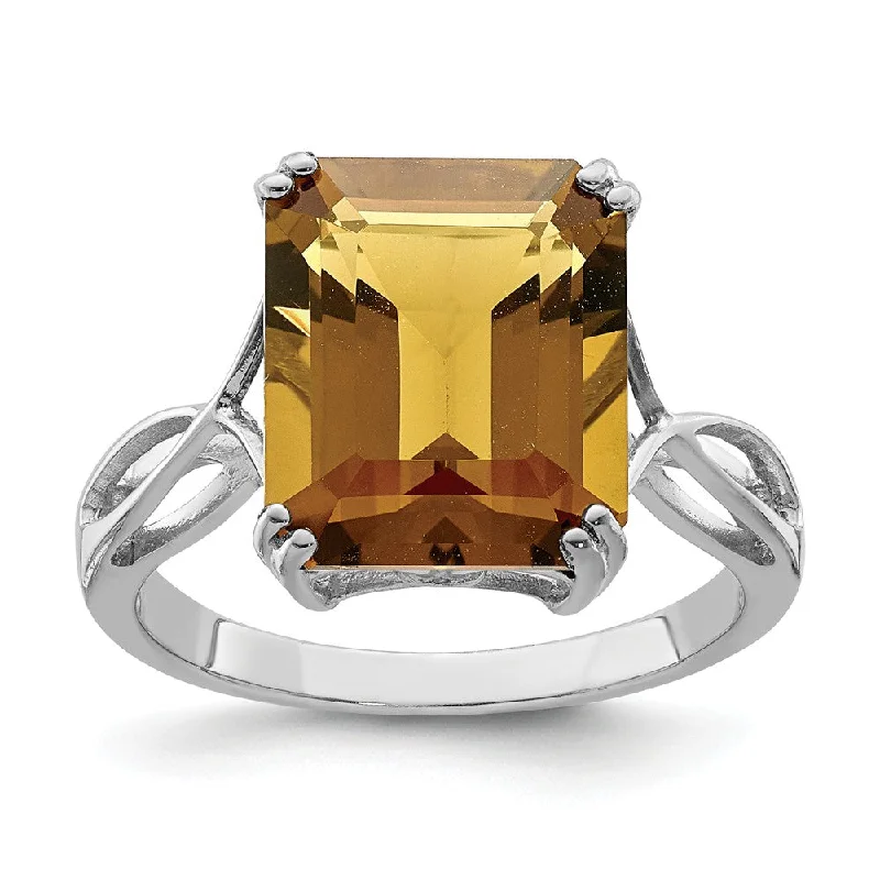 Matching Gold Wedding Rings-Octagonal Whiskey Quartz Ring in Sterling Silver