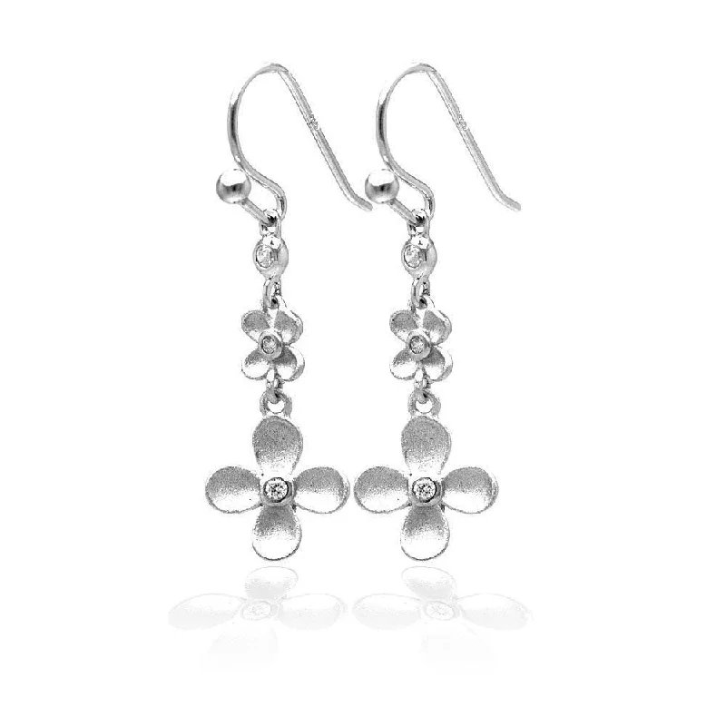 Elegant Silver Earrings-Clearance-Silver 925 Rhodium Plated Matte Finish Hanging Clover Earrings - STE00742