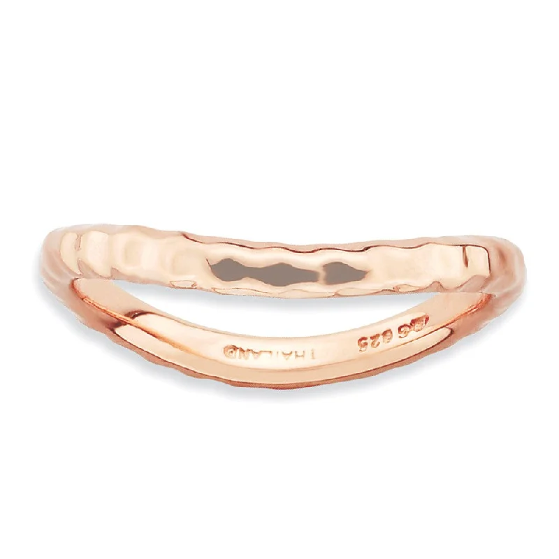 Designer Gold Rings-2.25mm Stackable 14K Rose Gold Plated Silver Curved Hammered Band