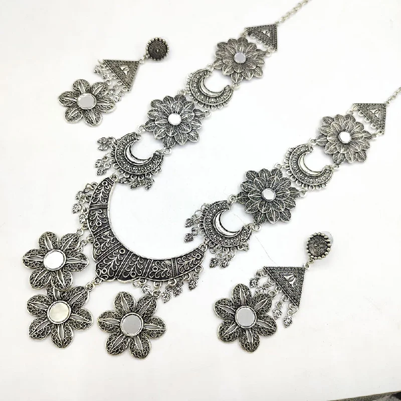 Colorful Crystal Necklaces-Akruti Collection Oxidised Long Necklace Set