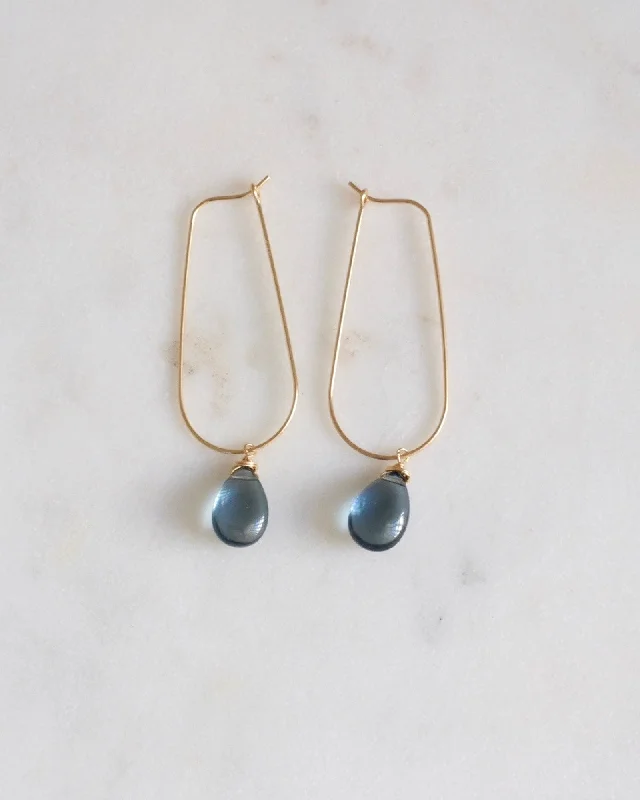 High-End Gold Earrings-Blue Quartz U Hoops