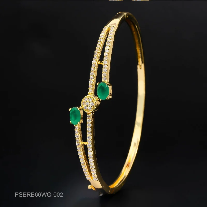 High-End Bangle Sets-24ct Heavy Gold Layered Stone Bangle PSBRB66WG-002