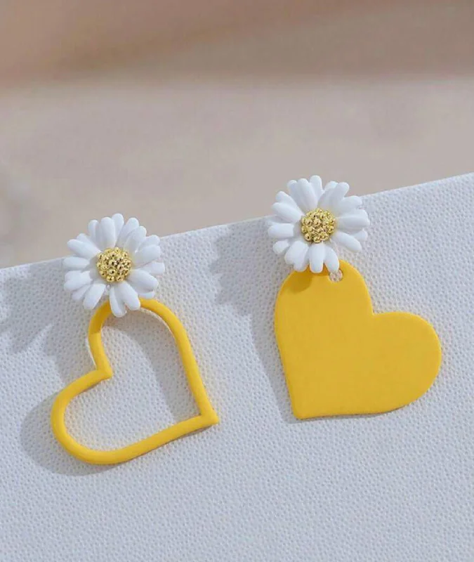 Diamond Hoop Earrings-Beautiful Yellow Heart and Daisy Earrings