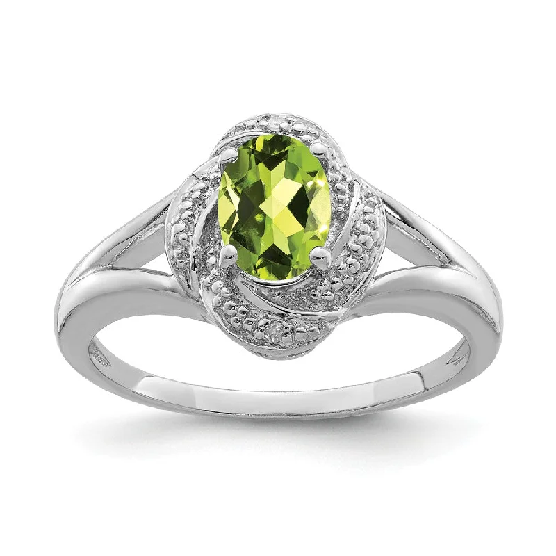 Fashion Rings for Men-Sterling Silver .01 Ctw (H-I, I2-I3) Diamond & Oval Peridot Ring