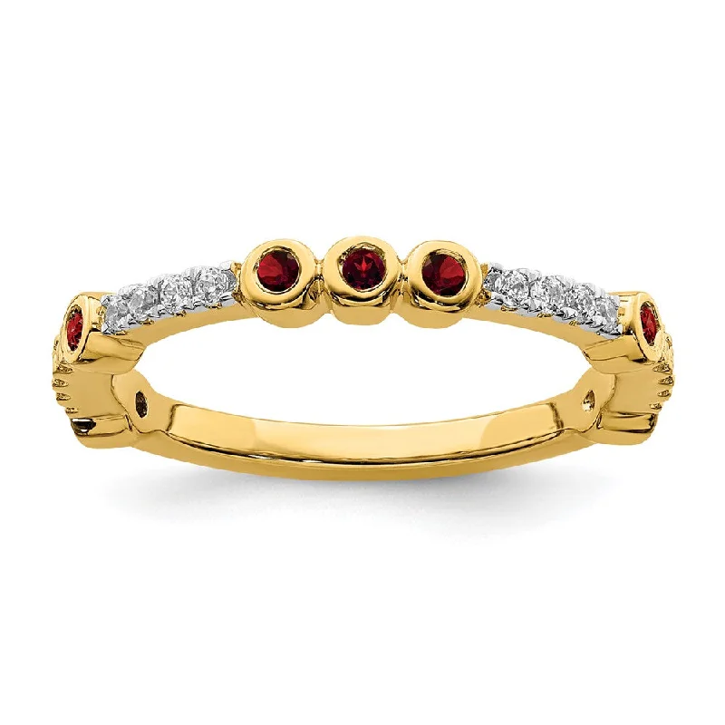 Luxury Silver Rings-2mm 14k Yellow Gold Garnet & .08 Ctw Diamond Stackable Band