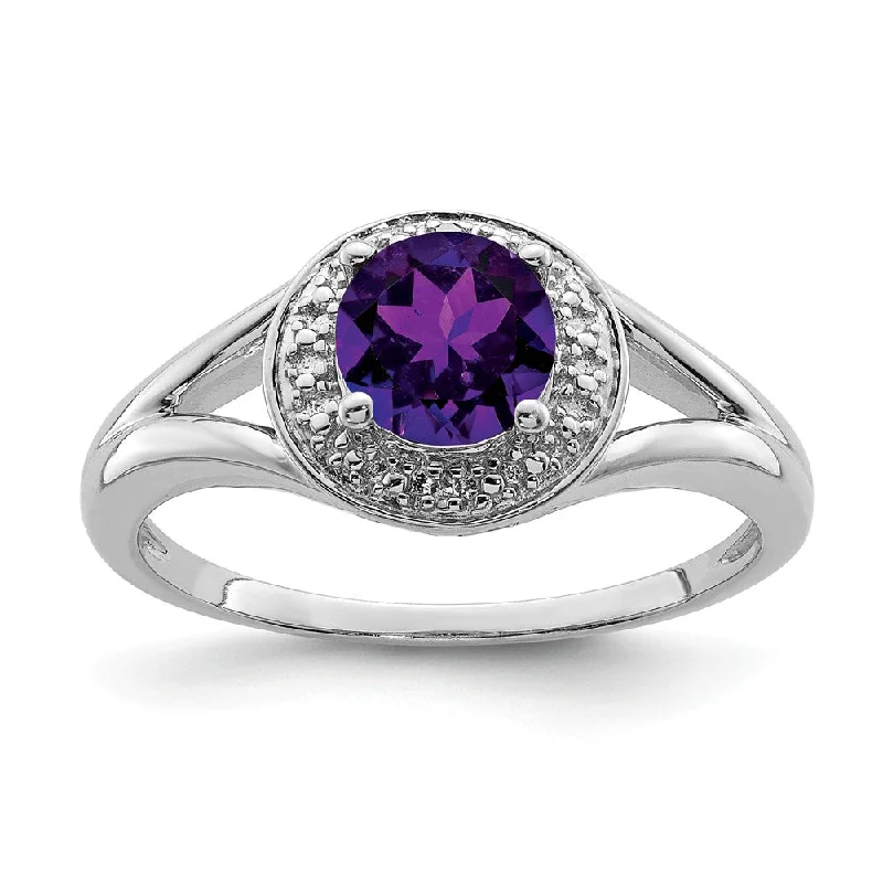 Fine Gold Rings-Sterling Silver .01 Ctw Diamond & Round Amethyst Ring