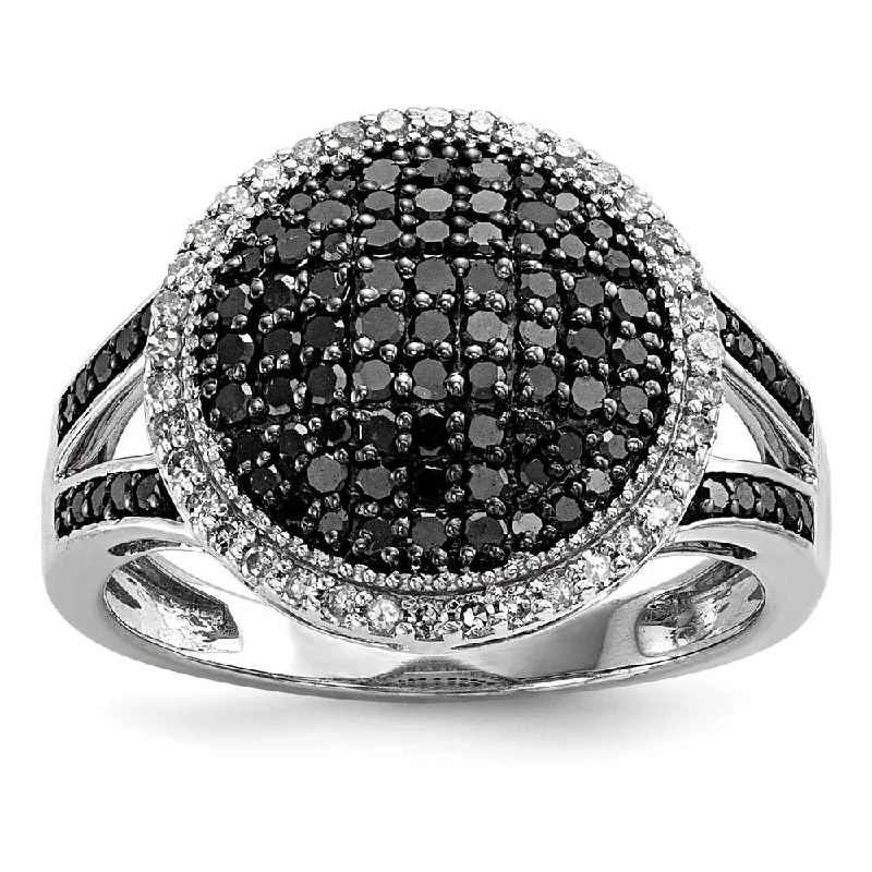 Bridal Engagement Ring Sets-3/4 Ctw Black & White Diamond 15mm Round Ring in Sterling Silver