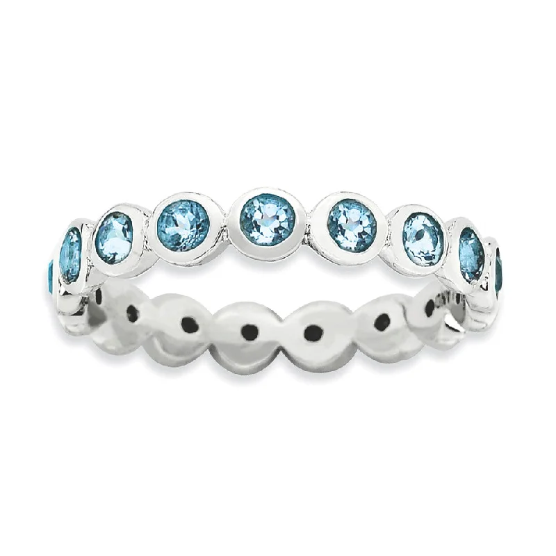 Custom Name Rings-Sterling Silver with Light Blue Crystals 3.5mm Stack Band