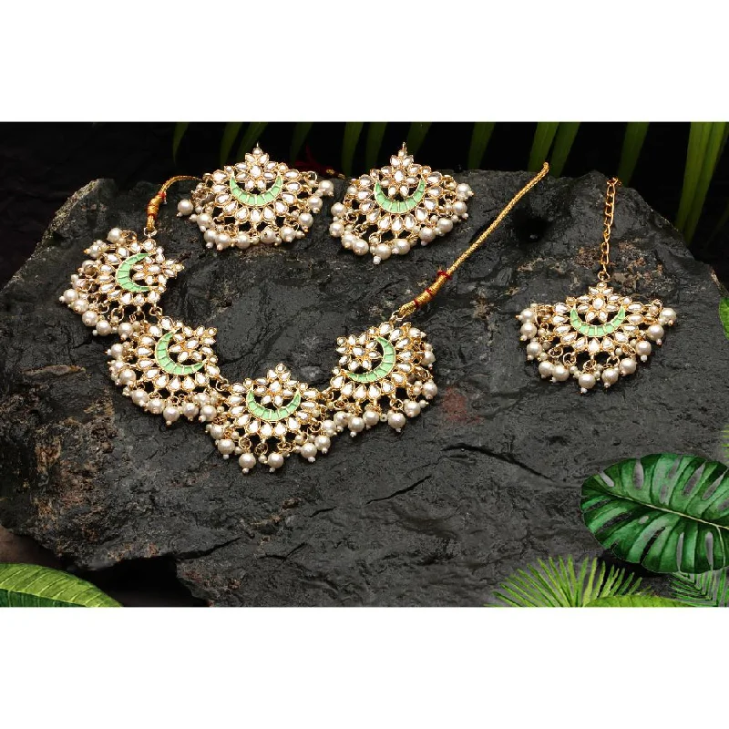 Pearl and Diamond Necklaces-Darshana Jewels Gold Plated Kundan Stone And Meenakari Necklace Set