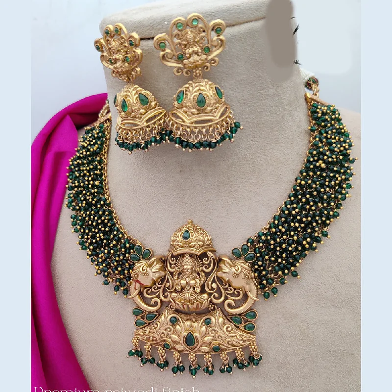 Trendy Silver Chain Necklaces-Jewel Addiction Copper Rajwadi Finish Pota Stone Temple Necklace Set