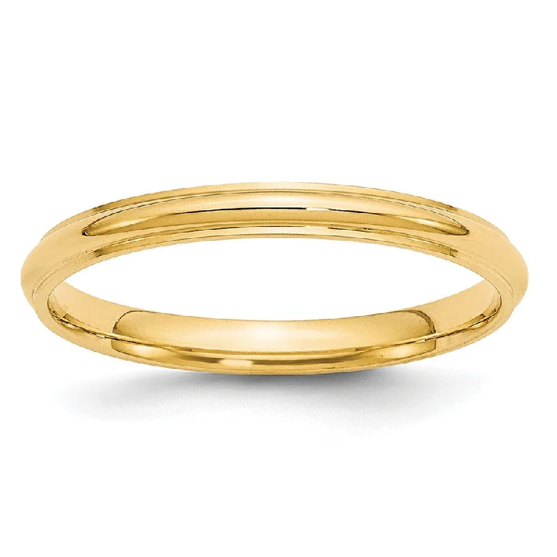 Custom Gemstone Rings-2.5mm to 6mm 10K Yellow Gold Half Round Ridged Edge Standard Fit Band