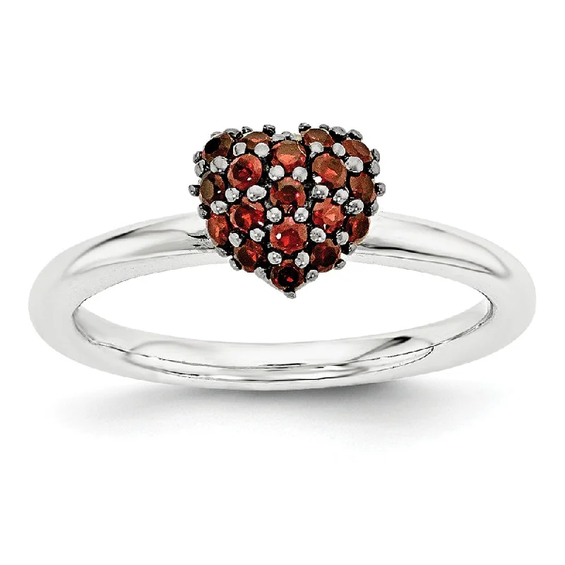 Unique Engagement Rings-Sterling Silver Garnet Cluster Stackable Expressions 8mm Heart Ring