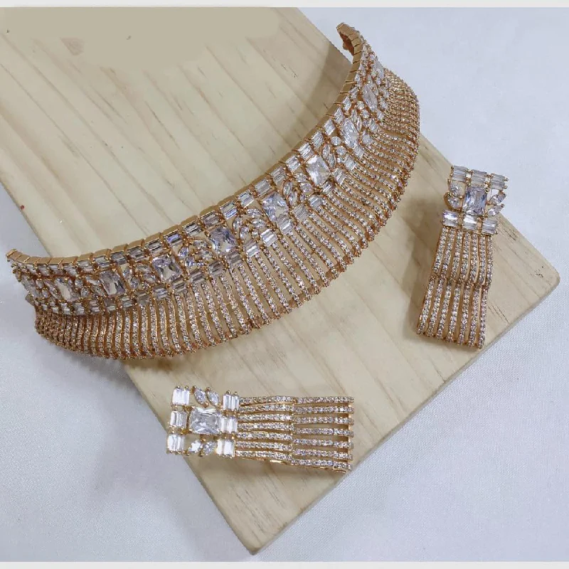 Sparkling Silver Pendant Necklaces-SNERA Gold Plated American Diamond Choker Necklace Set