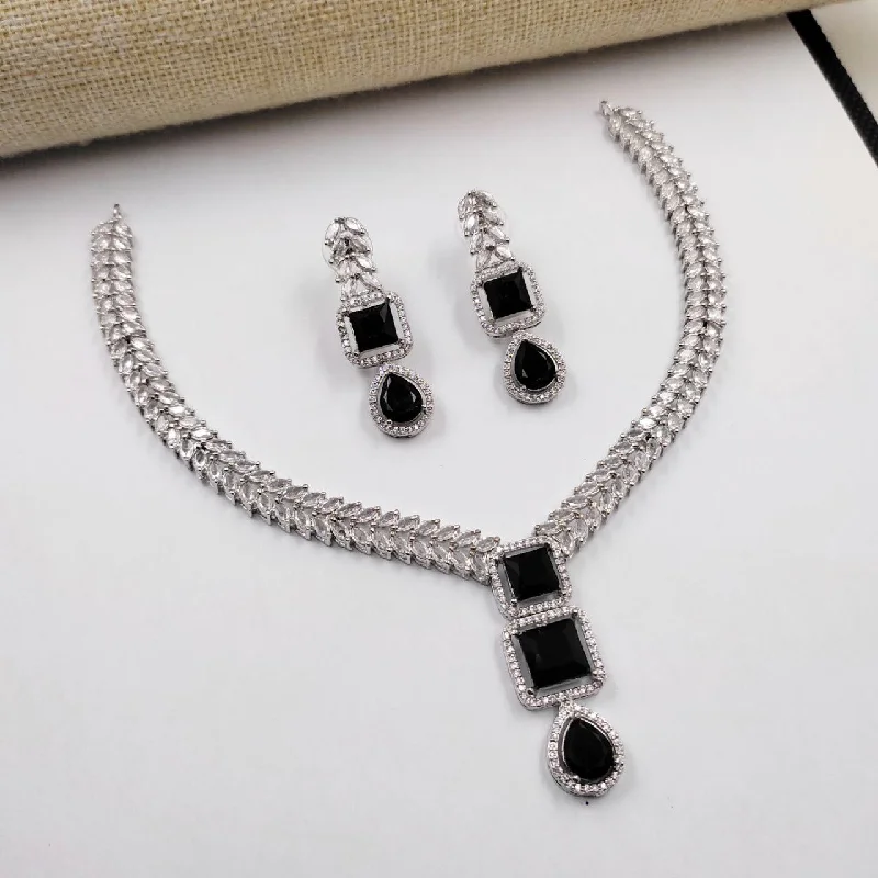 Elegant Personalized Necklaces-Aamrapali Silver Plated American Diamond Necklace Set