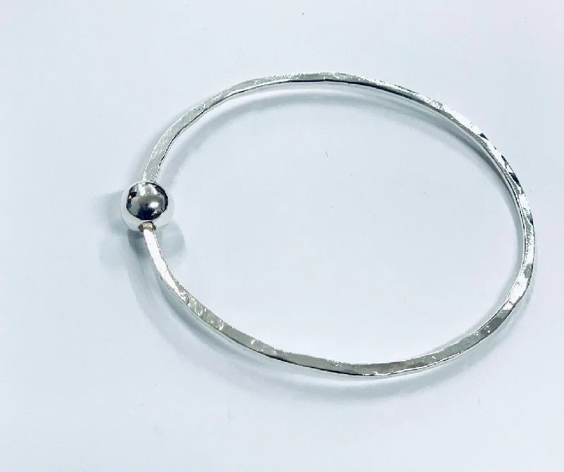 Stylish Bangles for Bridesmaids-Thin silver bangle with round bead