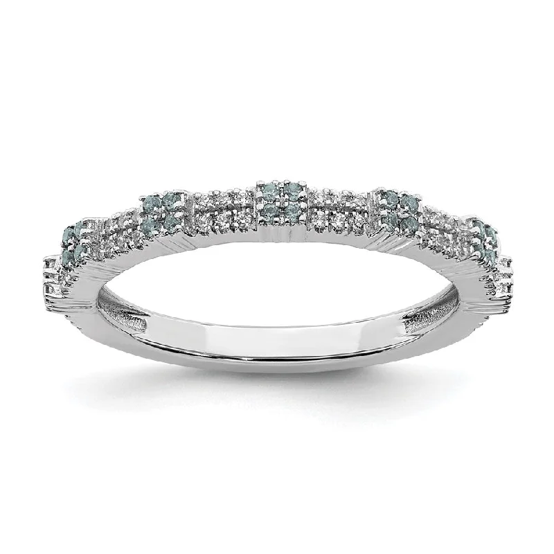 Trendy Wedding Ring Sets-2.5mm Rhodium Sterling Silver, Aquamarine & Diamond Stackable Band