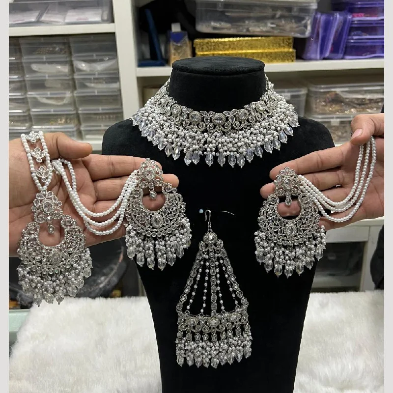 Designer Pendant Necklaces-Hira Collections Silver Plated Crystal Stone And Pearls Choker Necklace Set