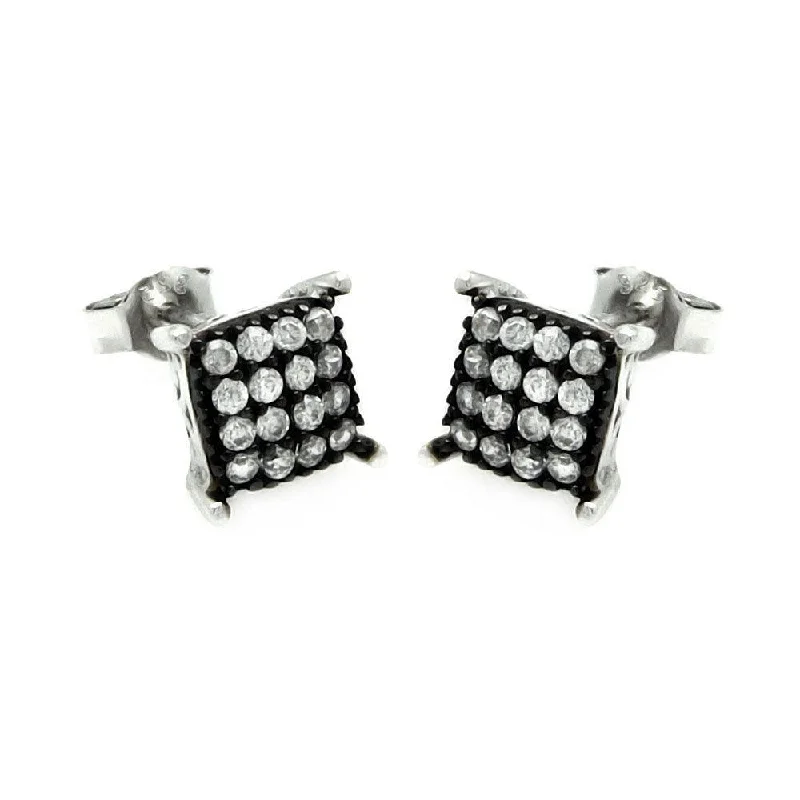 Comfortable Hoop Earrings-Silver 925 Black and Rhodium Plated Square CZ Post Earrings - STE00893