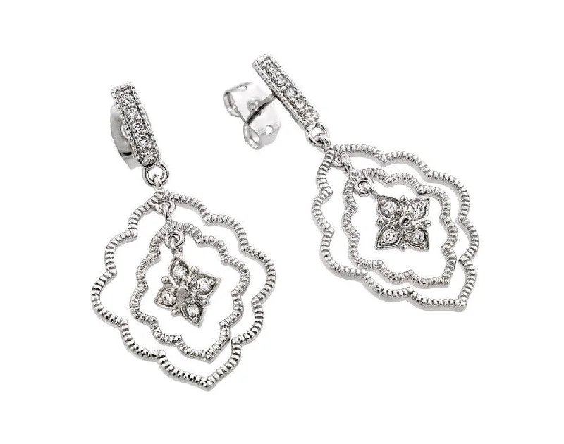 Designer Drop Earrings-Silver 925 Rhodium Plated Channel Curvy Marquis Flower CZ Dangling Earrings - BGE00355