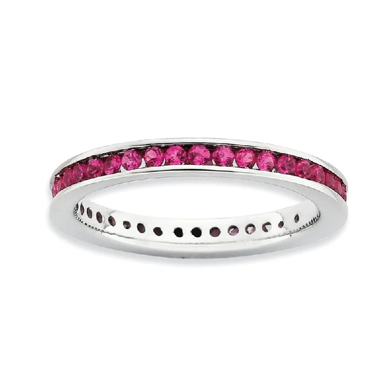 Beautiful Solitaire Rings-2.5mm Sterling Silver Stackable Created Ruby Channel Eternity Band