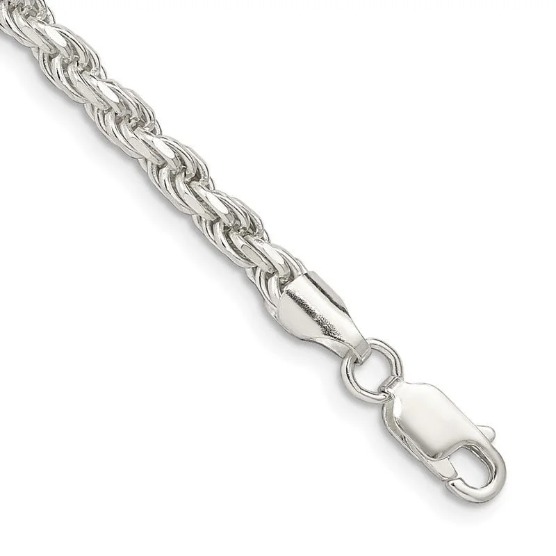 High-End Diamond Bracelets-Sterling Silver 3.5mm Diamond-cut Rope Chain Bracelet