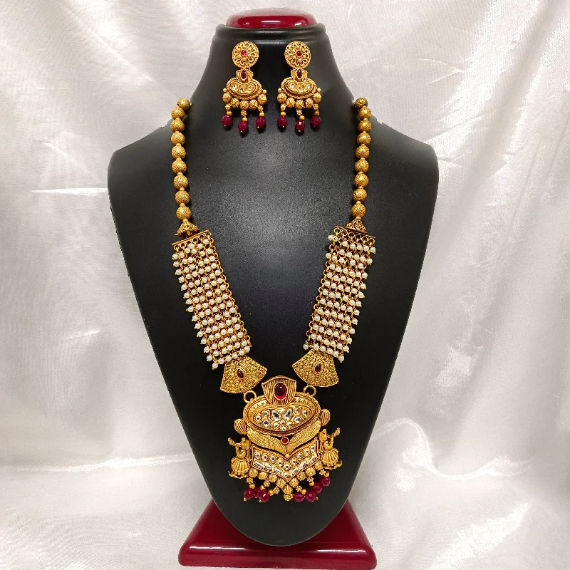 Bridal Necklaces-Darshana Jewels Kundan Stone Gold Plated Necklace Set