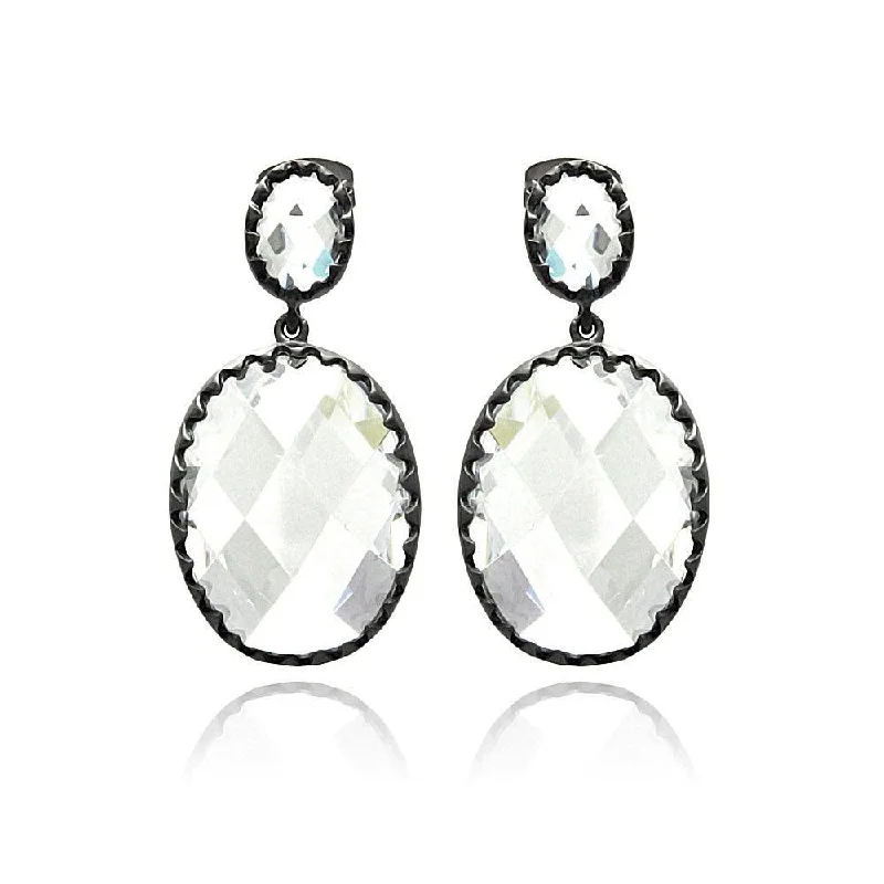 Sparkling Drop Earrings-Silver 925 Rhodium Plated Round Black Matte CZ Dangling Earrings - BGE00272