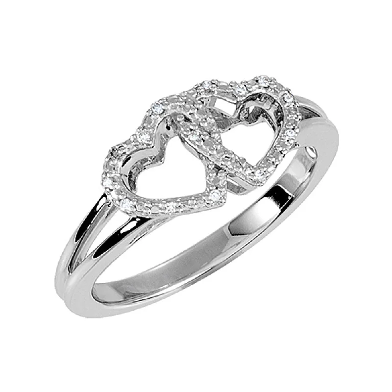 Sparkling Diamond Rings-.05 Ctw Diamond Accent Double Heart Ring in Sterling Silver