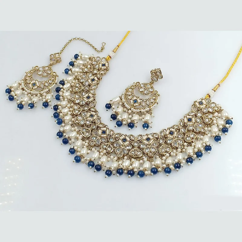 Romantic Heart Necklaces-Rajwadi Collection Gold Plated Crystal Stone And Beads Necklace Set