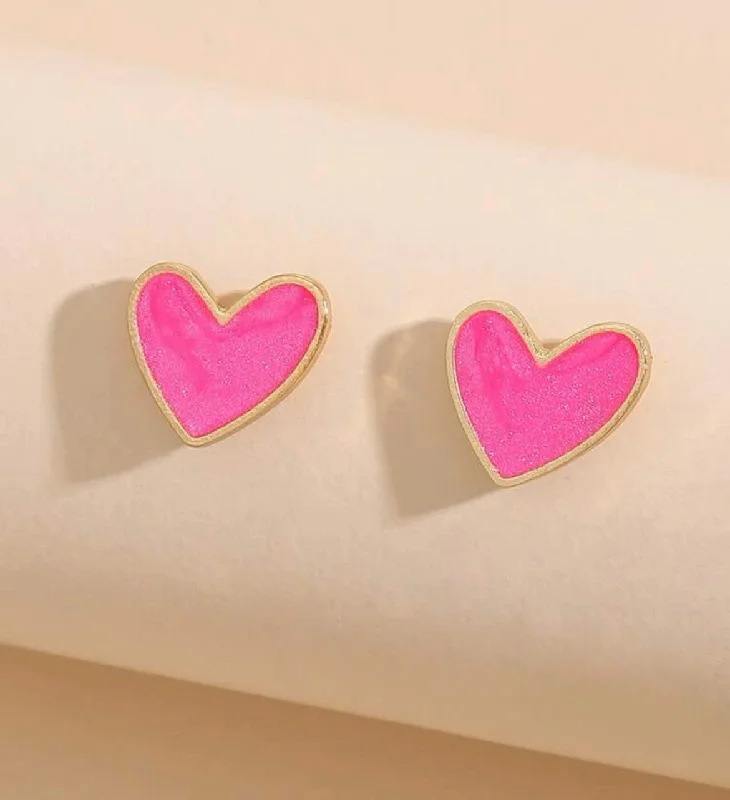 Clear Crystal Earrings-Dainty Pink Heart Stud Earrings