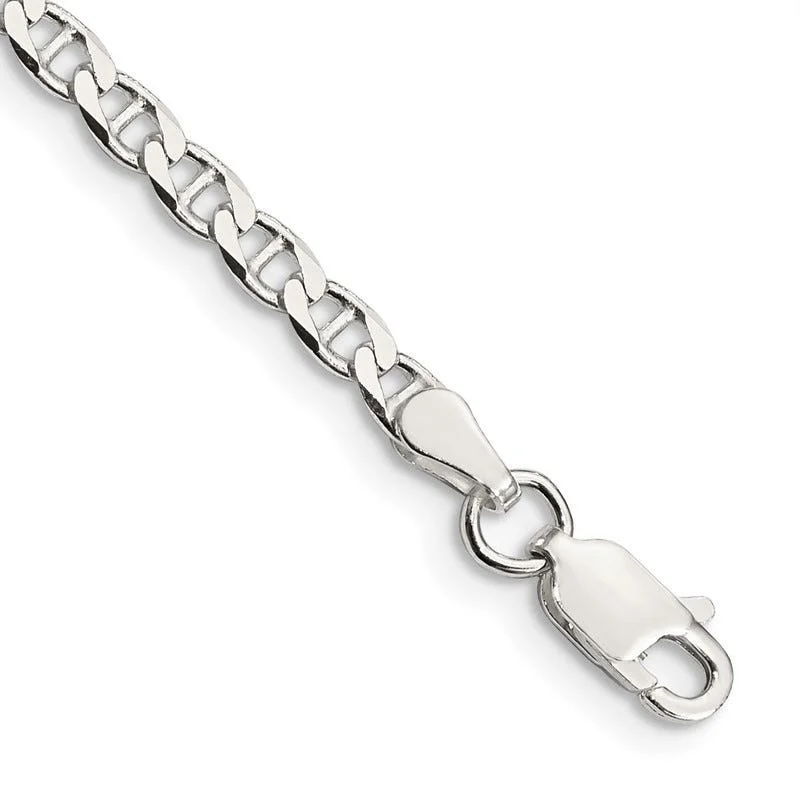 High-End Charm Bracelets-Sterling Silver 3.15mm Flat Cuban Anchor Chain Bracelet