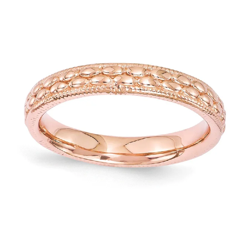 Simple Gemstone Rings-3.5mm 14k Rose Gold Plated Sterling Silver Stackable Patterned Band