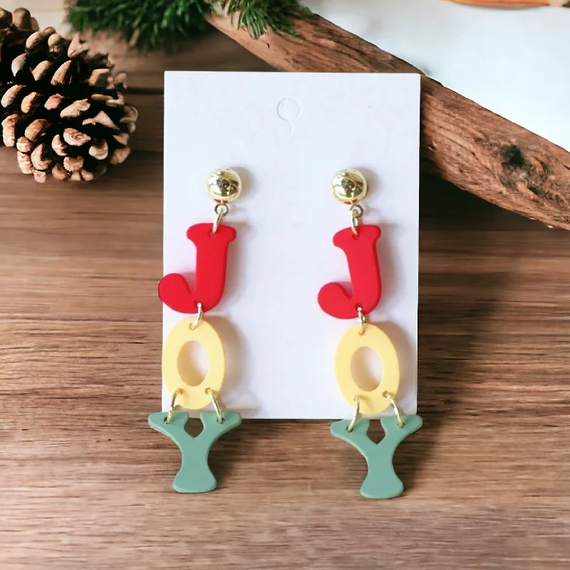 Artistic Pearl Earrings-Beautiful Acrylic Tri-Color "JOY" Christmas Earrings