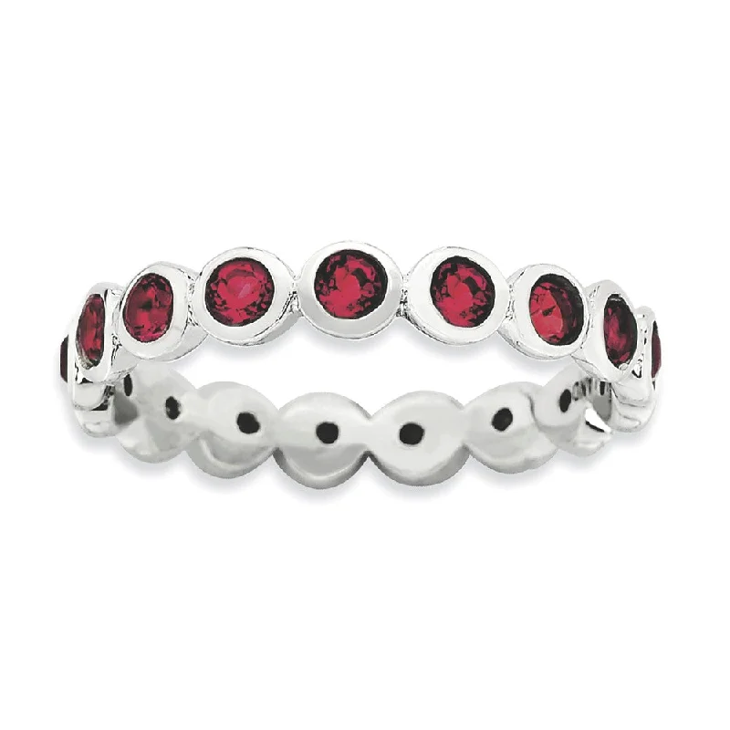 Fashionable Rings for Women-Red Crystal Sterling Silver Stackable Band