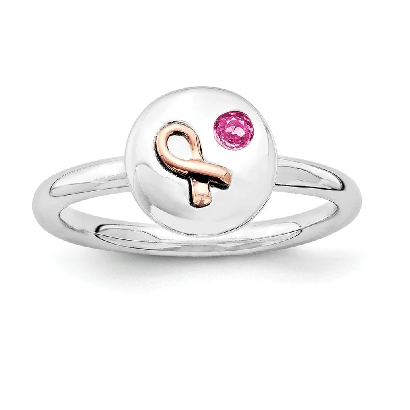 Custom Wedding Sets-Sterling Silver 14k Rose Gold Ribbon Pink Sapphire 9mm Disc Stack Ring