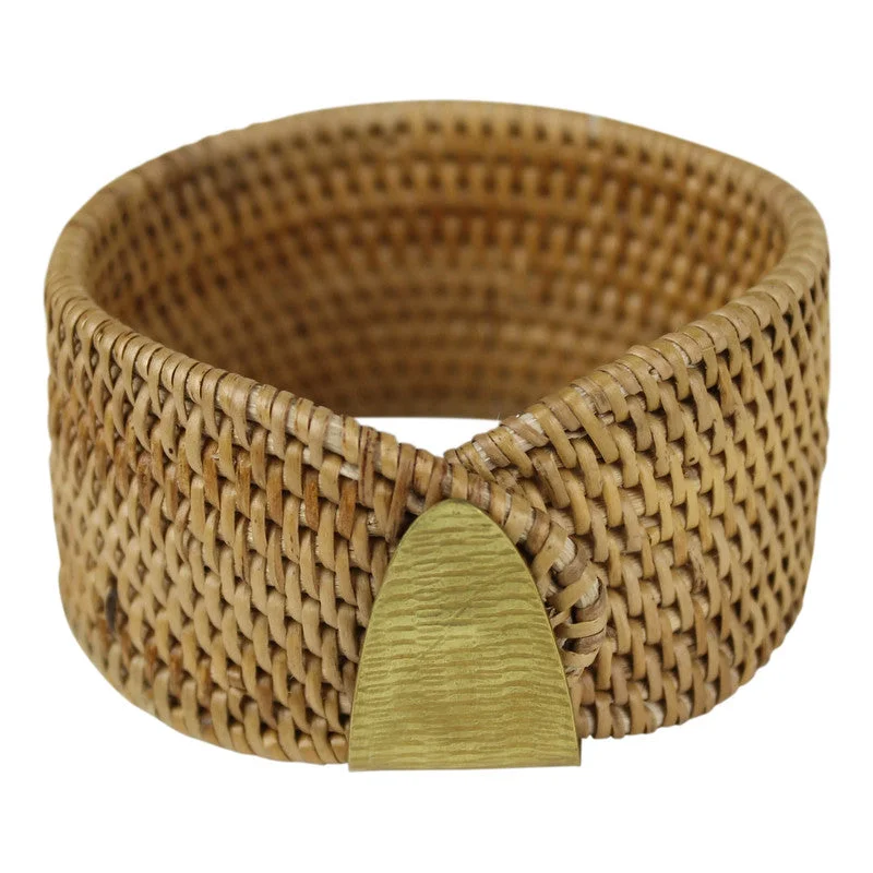 Luxury Gemstone Wedding Bangles-Biscayne Rattan Bangle with Brass Clasp