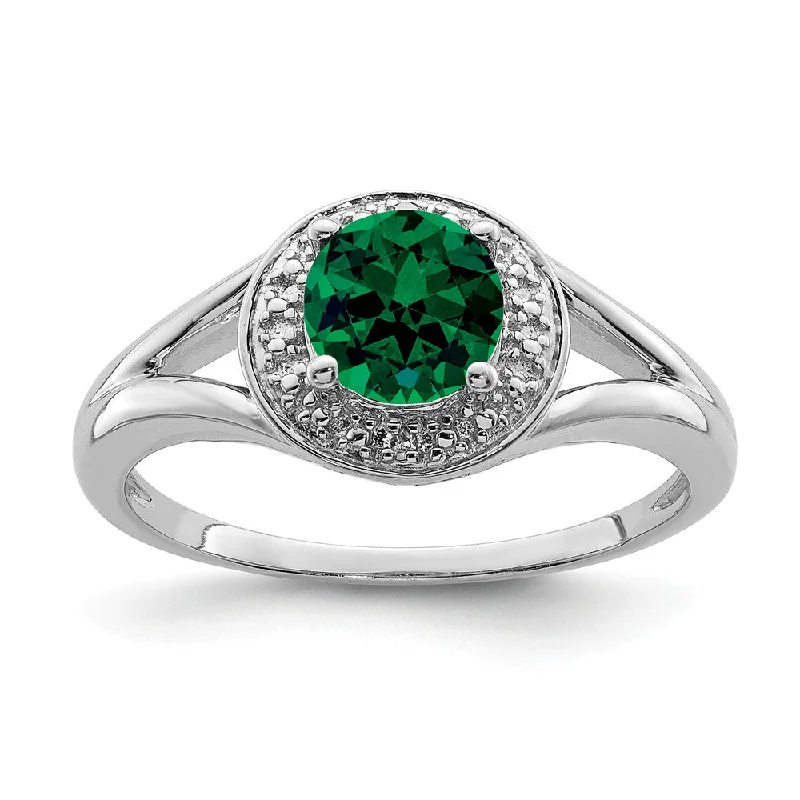 Bridal Engagement Ring Sets-Sterling Silver .01 Ctw Diamond & Round Created Emerald Ring