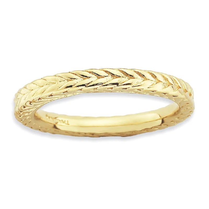 Fashion Rings for Men-Stackable 14K Yellow Gold Plated Silver Domed Wheat Design Band