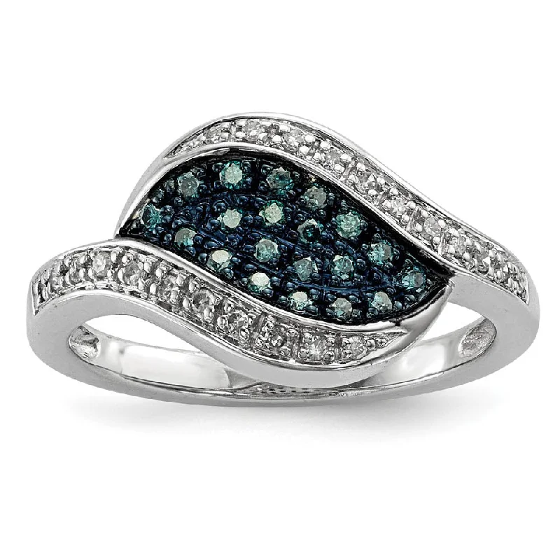 Stylish Adjustable Rings-1/5 Ctw Blue & White Diamond Marquise Cluster Ring in Sterling Silver