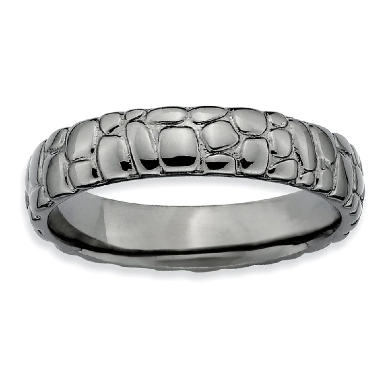 Beautiful Diamond Rings-4.5mm Stackable Black Plated Silver Cobblestone Band